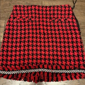 Francesca’s Red and Black Herringbone Skirt new- size extra small